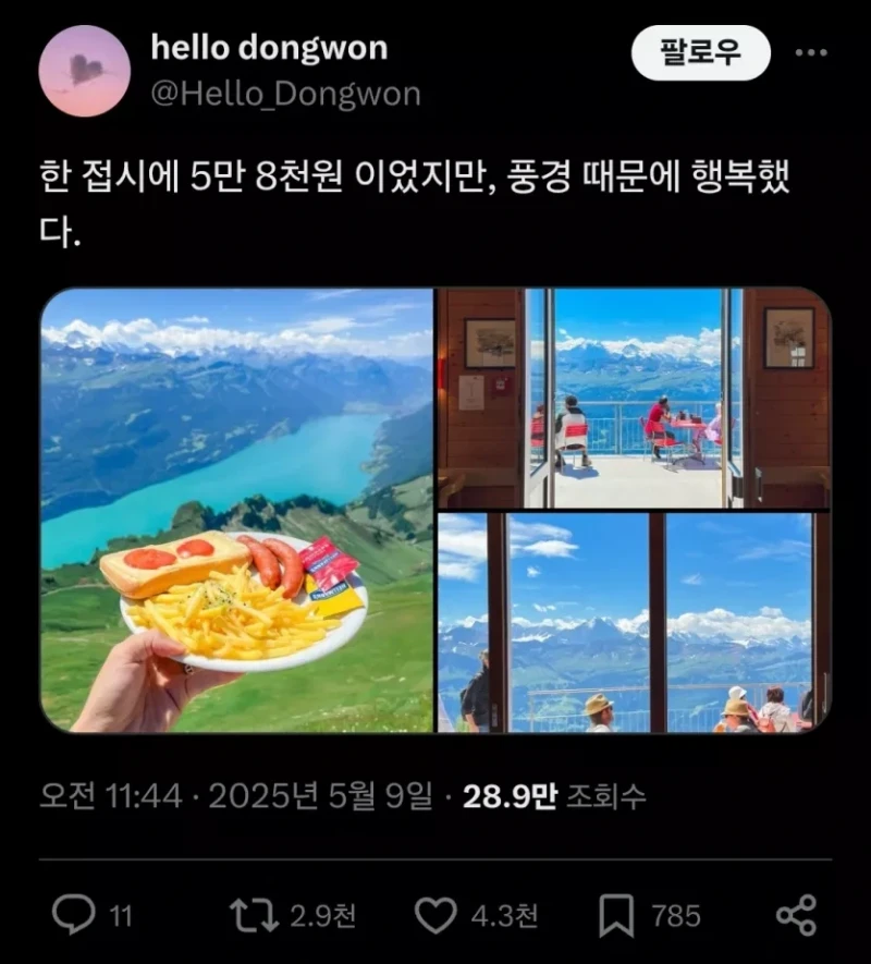 한 접시에 5만 8천원이라는 스위스 음식