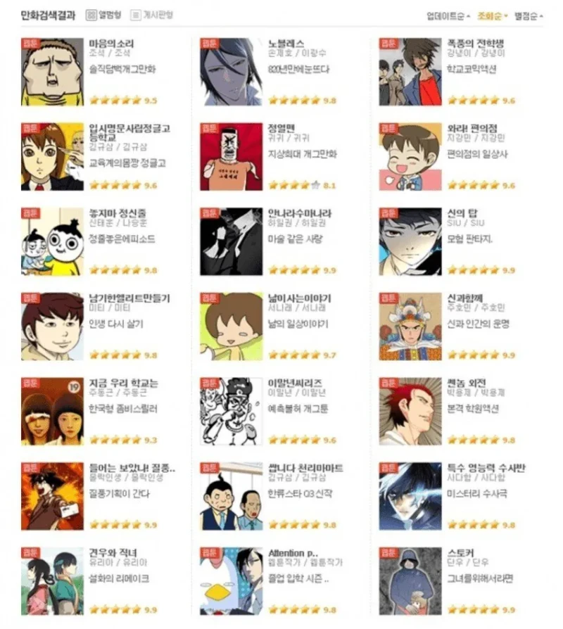 네이버 웹툰 레전드 근본 시절