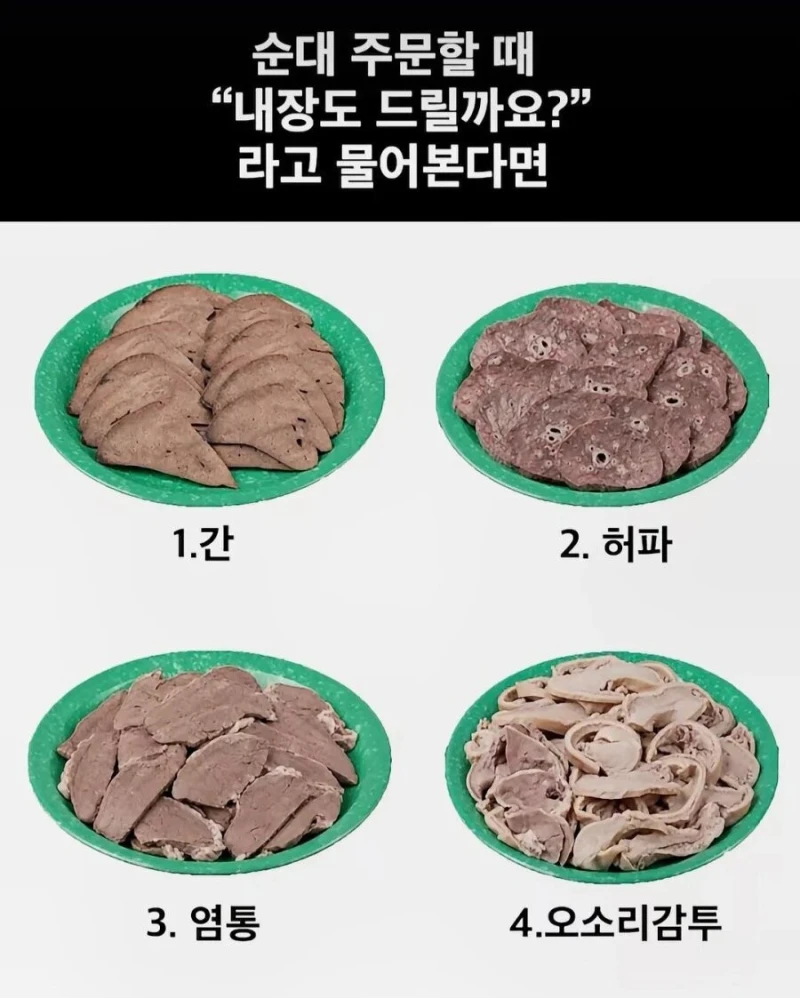 순대 주문 시 내장 선호도는?