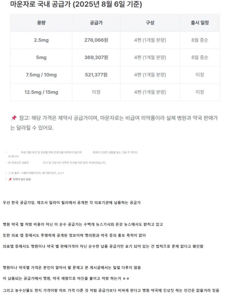 논란중인 한국 일본 마운자로 공급가와 보험 제도-2