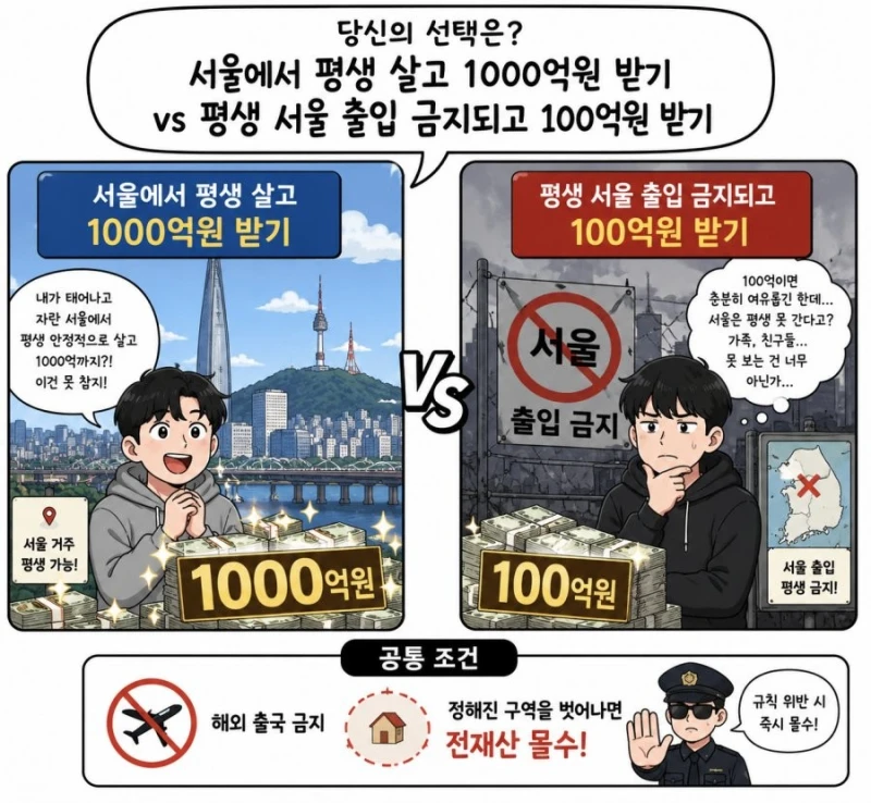 서울에서 살고 1000억원 vs 서울 출입금지 되고 100억원-2