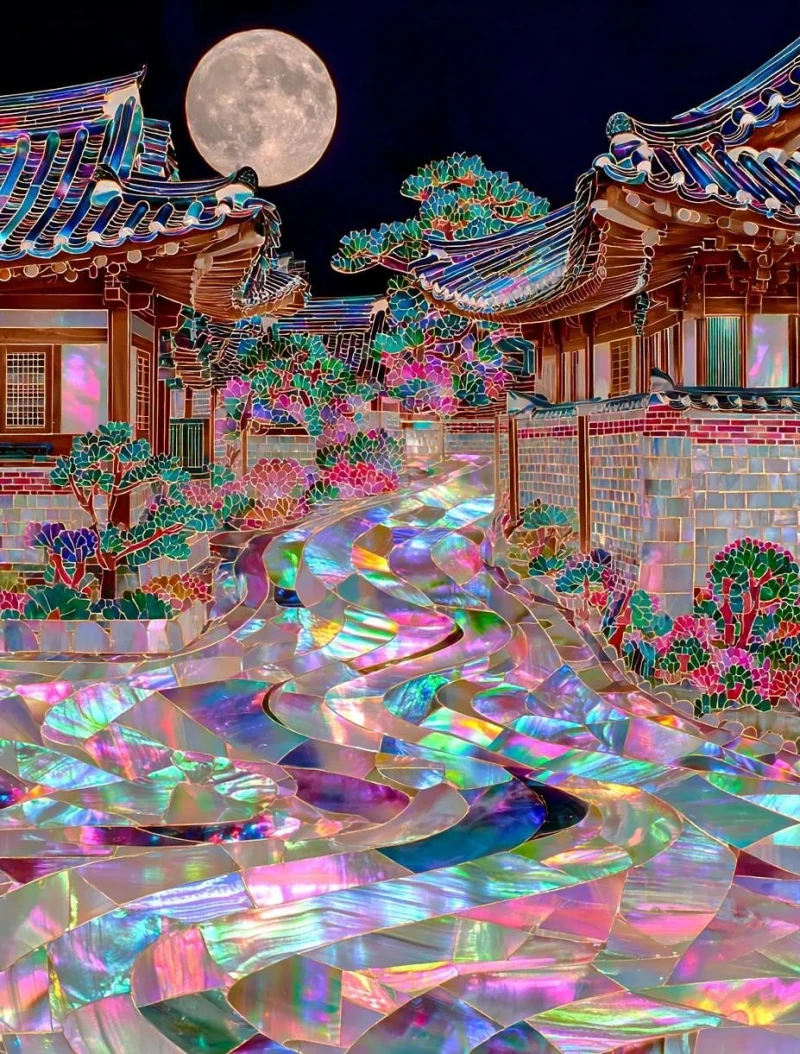 고흐의 화법을 자개 한국화로 재해석-2