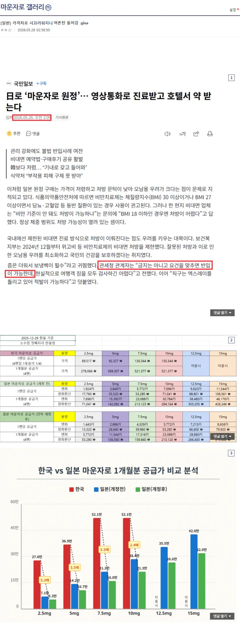 마운자로 가격차로 시끄러워지니 여론전 들어감