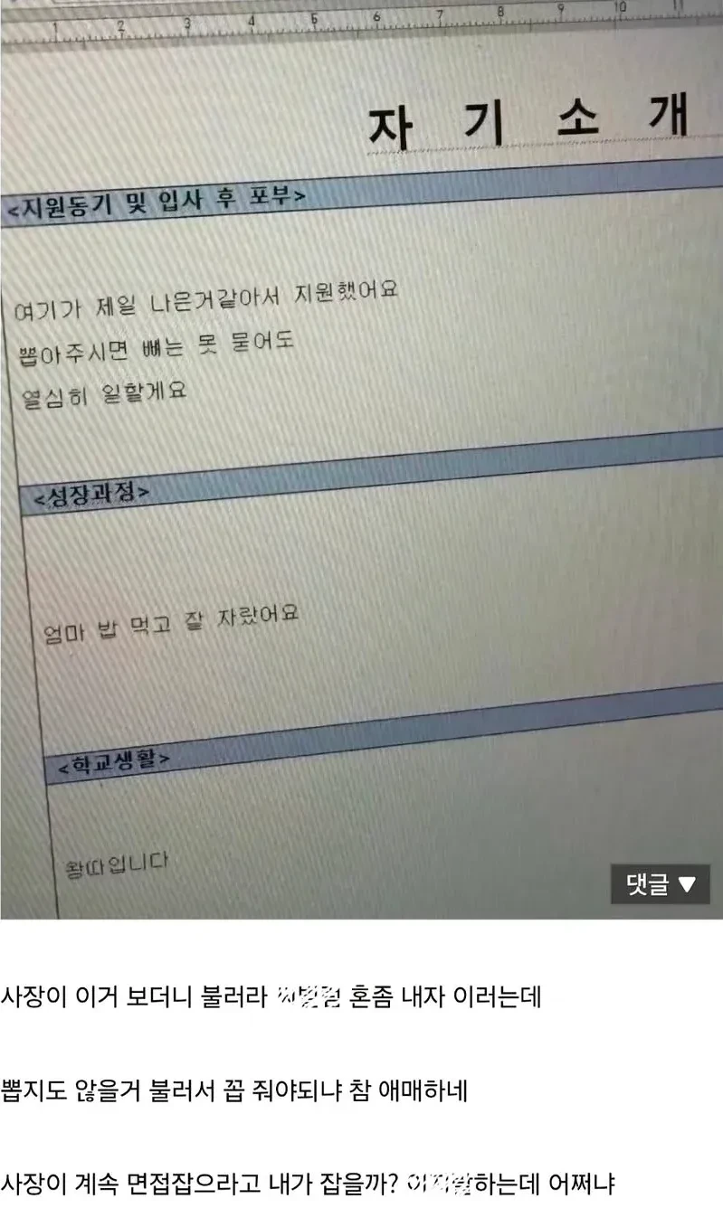 입사 지원서보고 개빡친 사장