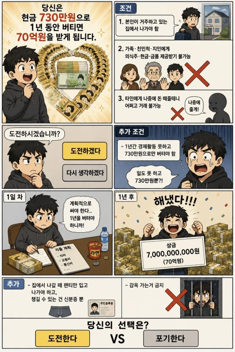 730만원 가지고 1년 버티면 70억원 받음