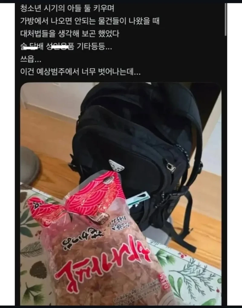 사춘기 아들 가방에서 나온 거