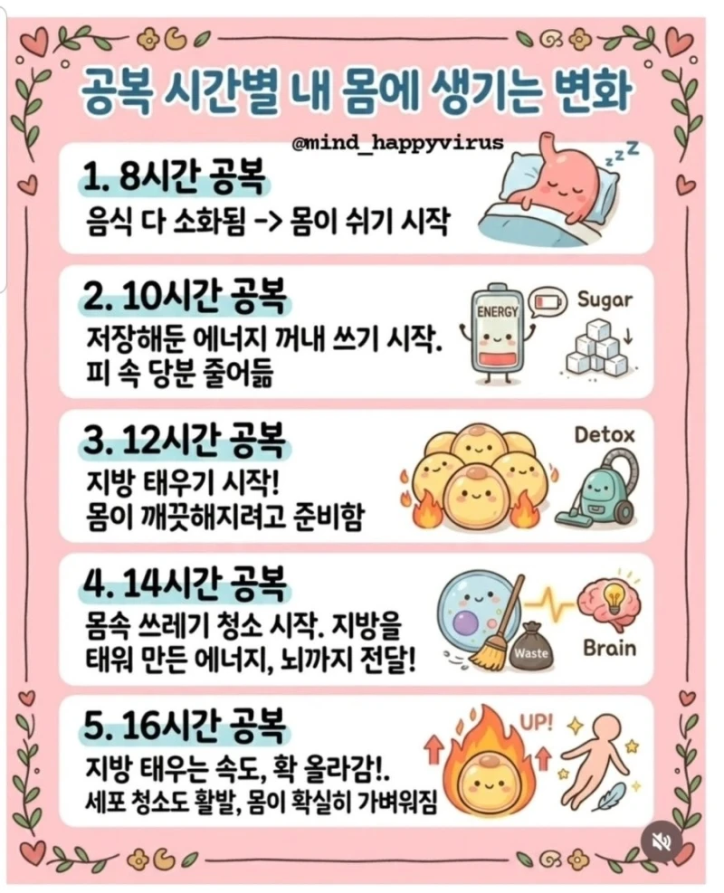 공복 시간별 내몸에 생기는 변화