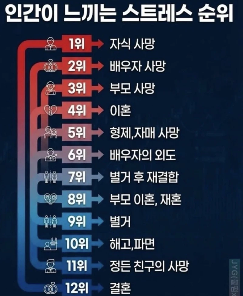 인간이 느끼는 스트레스 순위 