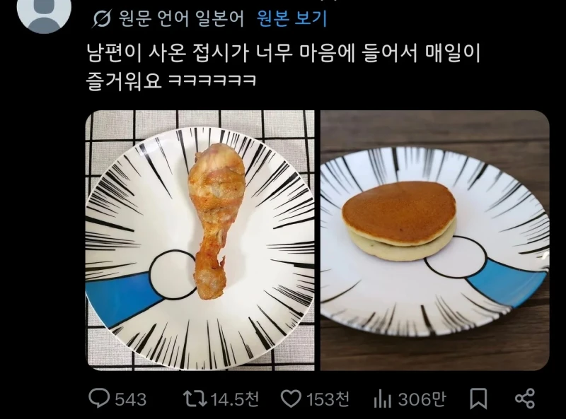 남편이 사온 접시가 너무 맘에드는 일본인