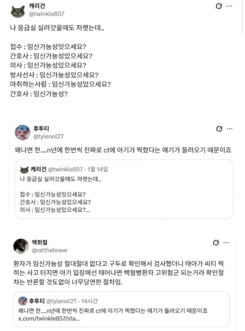 여자가 응급실 가면 임신 사실 묻는 이유