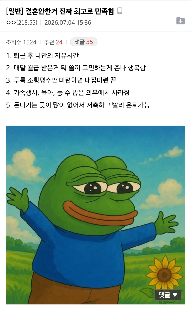 결혼안한거 진짜 최고로 만족함