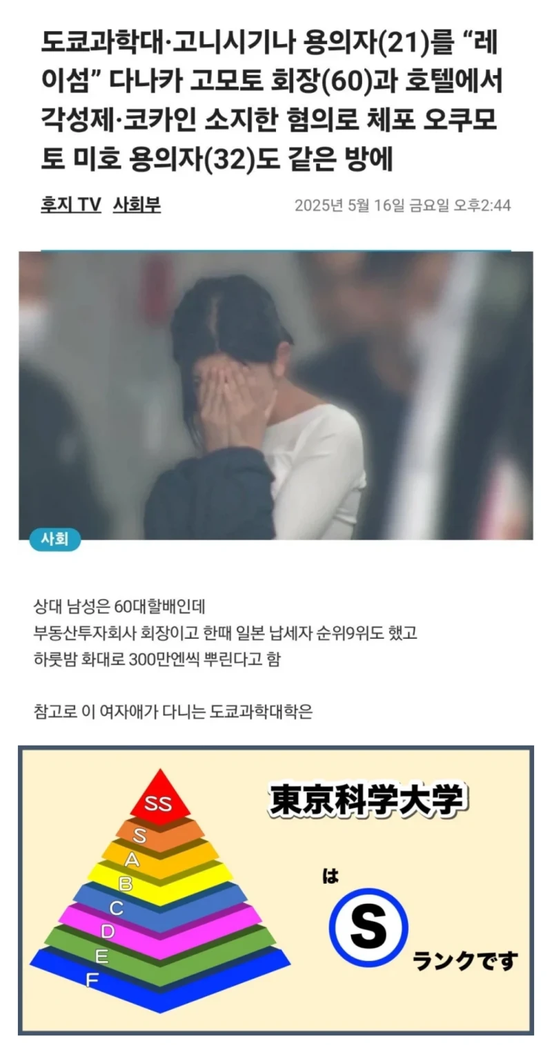 일본에서 적발된 엘리트 여대생과 60대 노인