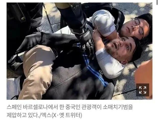 바르셀로나에서 소매치기범을 제압하는 중국인 관광객-2