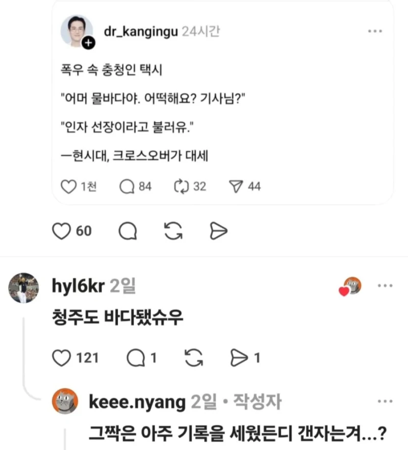 "폭우가 왔다" 충청도식 표현-6