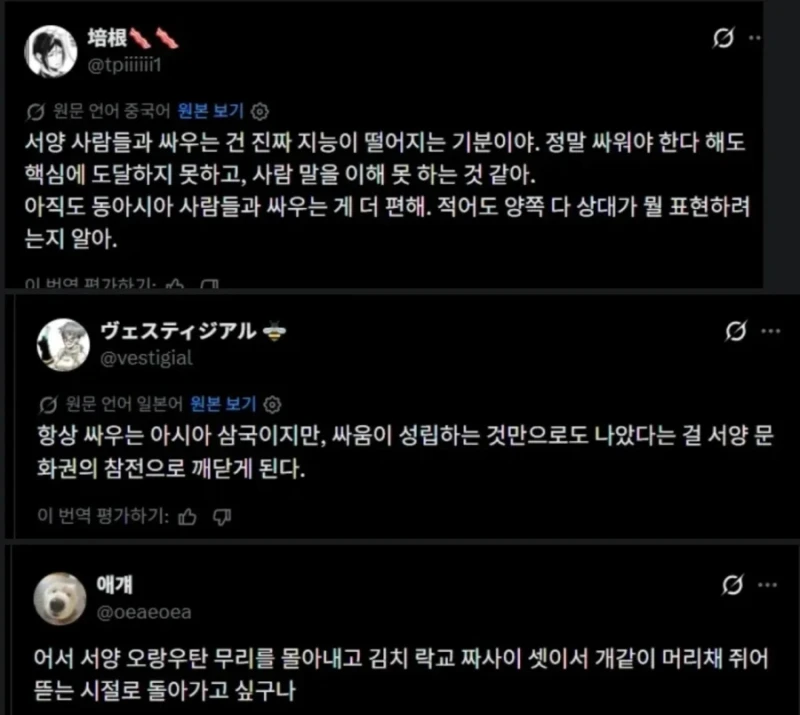 트위터 자동번역 출시후 깨달음을 얻은 동아시아 3국