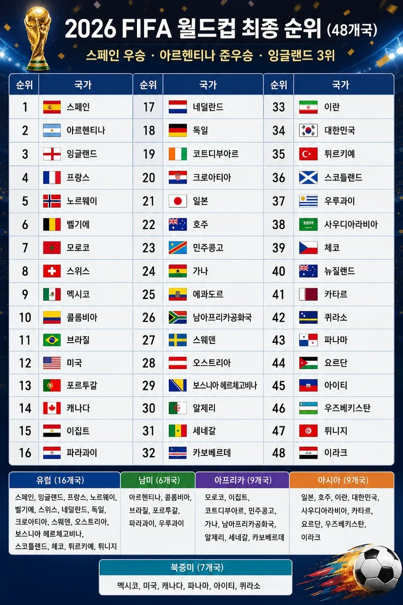 2026 FIFA 월드컵 최종 순위 (48개국)