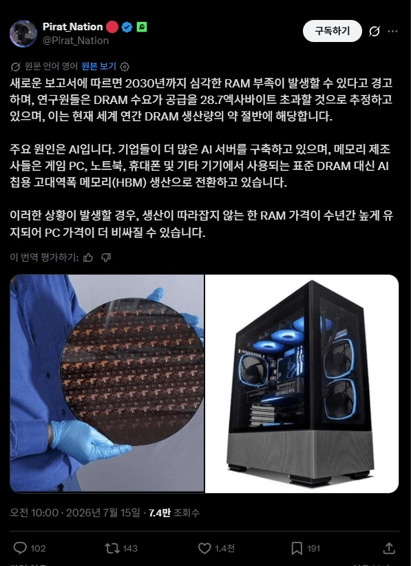 램값은 2030년까지 계속 비싸질 전망입니다