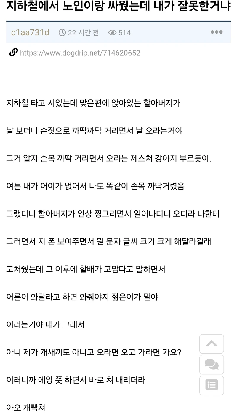 지하철에서 할아버지랑 싸운 사람