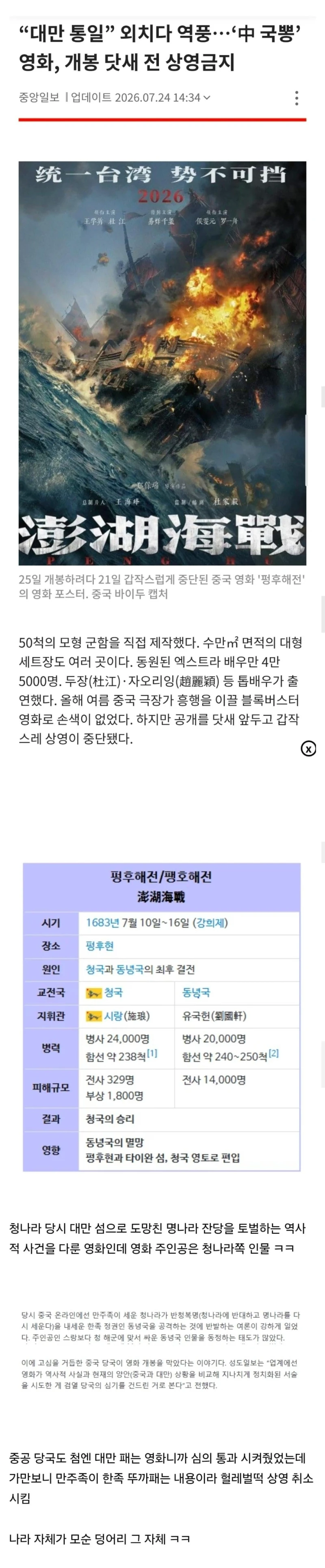중 국뽕영화, 개봉 닷새 전에 상영취소