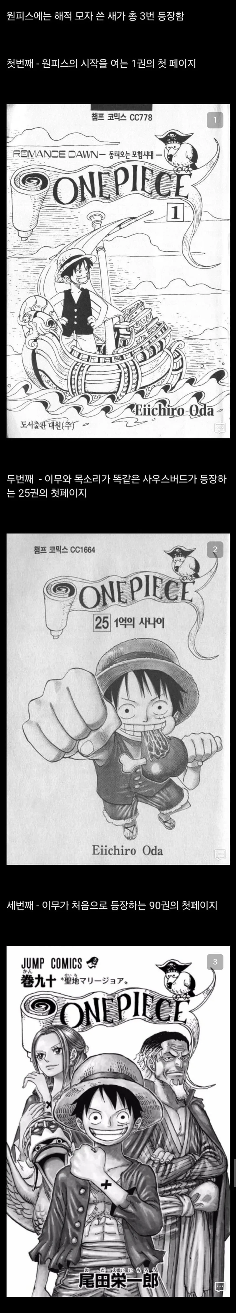 원피스에는 해적 모자를 쓴 새가 단 3번 등장한다