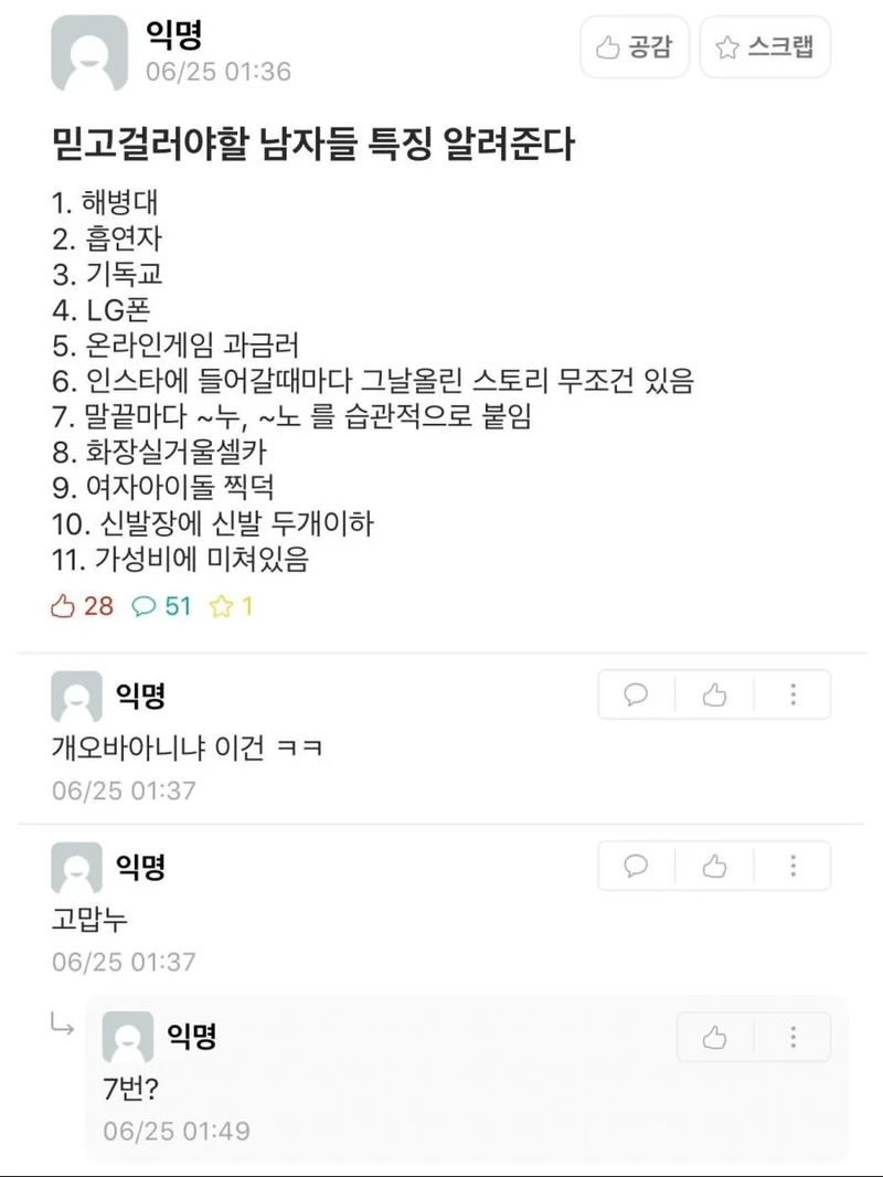 믿고 걸러야할 남자들 특성알려준다