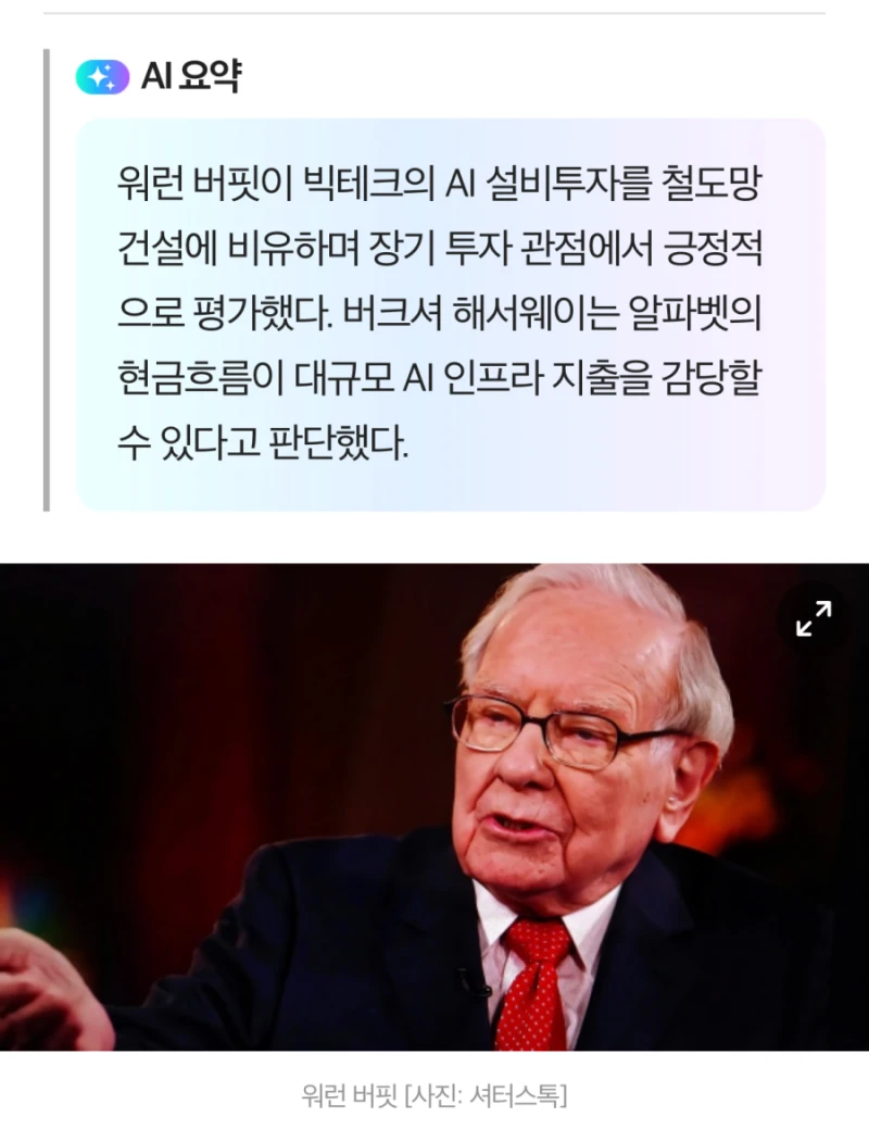 워렌 버핏 “현재 AI투자는 버블이 아니다"-2