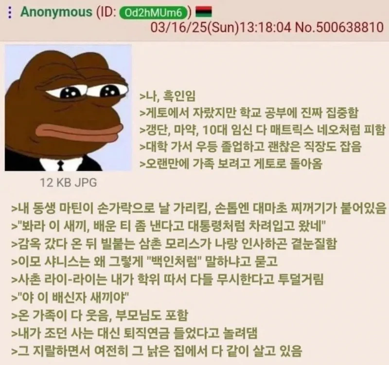 대졸 흑인이 가족들에게 받는 대우