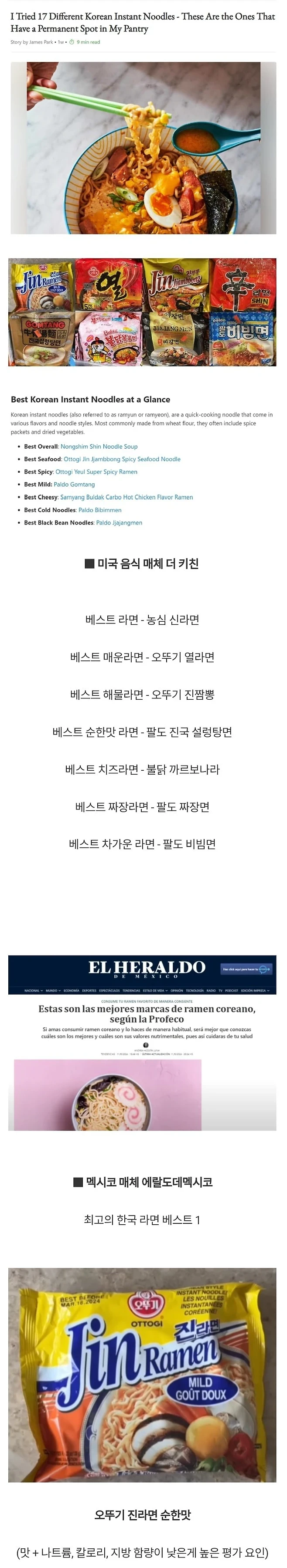 해외에서 뽑은 최고의 한국 라면
