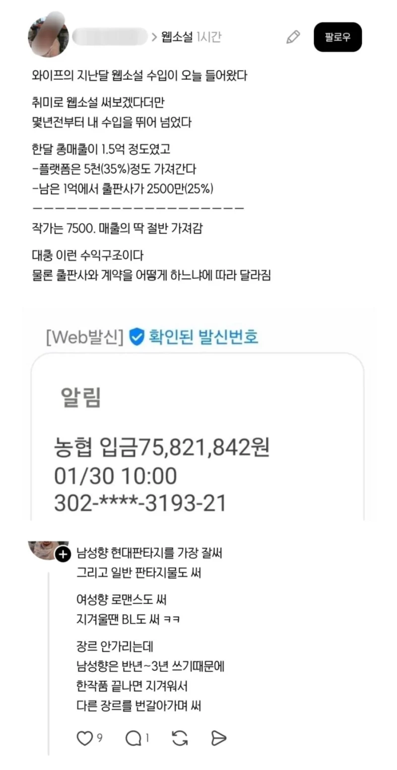 웹소설 작가의 수입