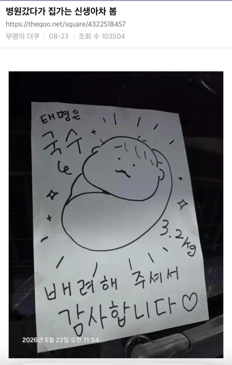 병원갔다가 집가는 신생아 차 봄