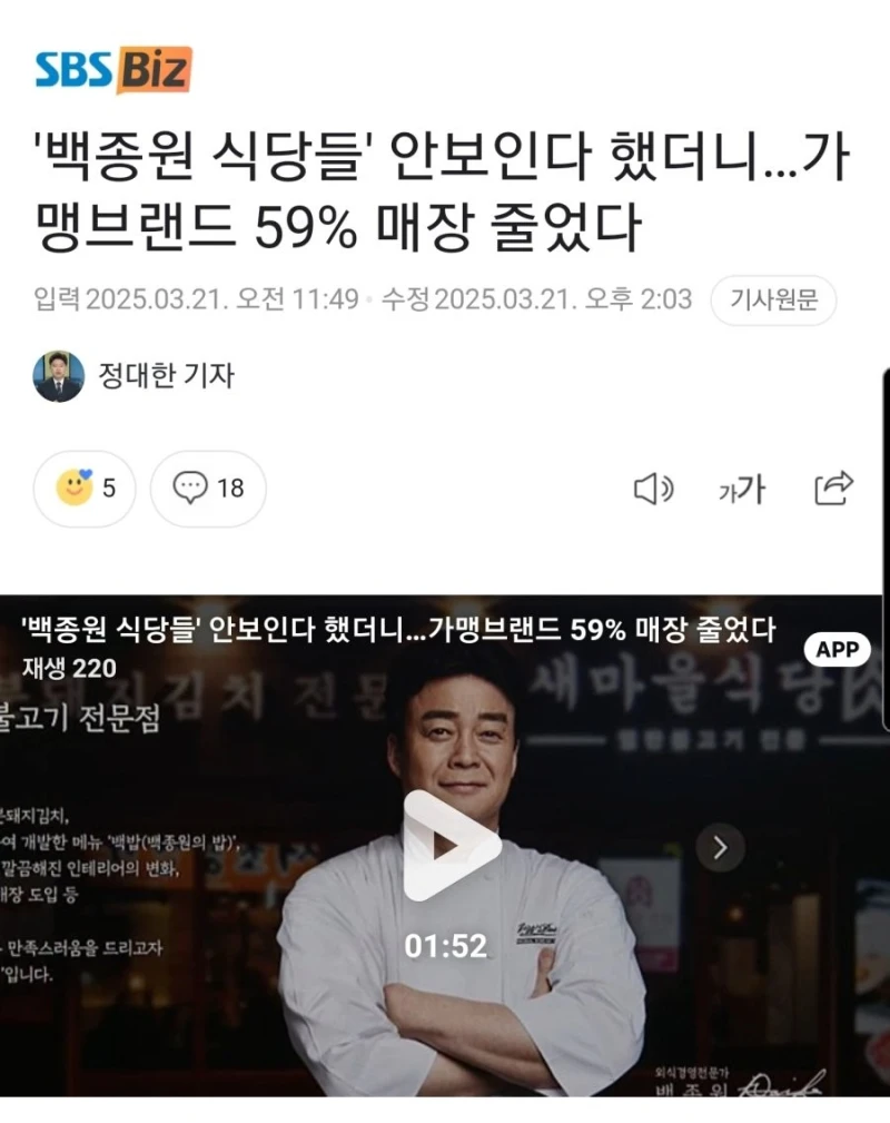 요즘 백종원 식당들이 잘 안보이는 이유