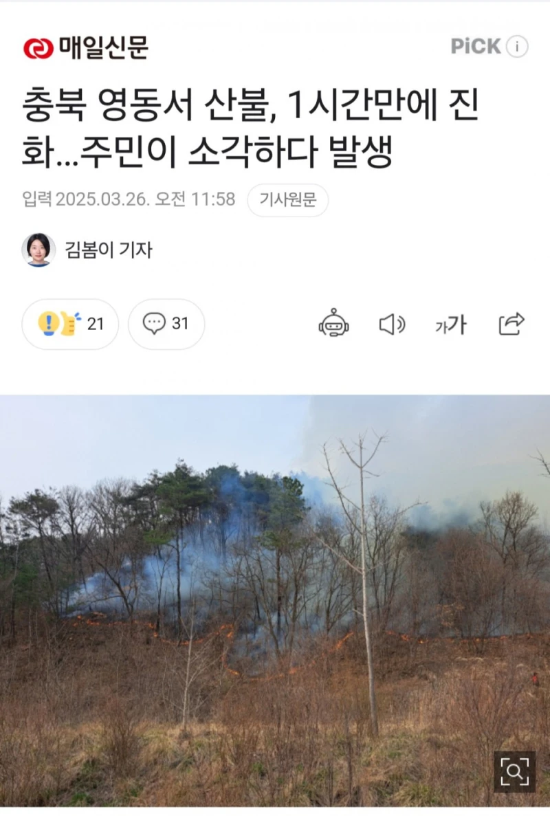 이 와중에 또 쓰레기 소각으로 산불났다가 1시간만에 진화