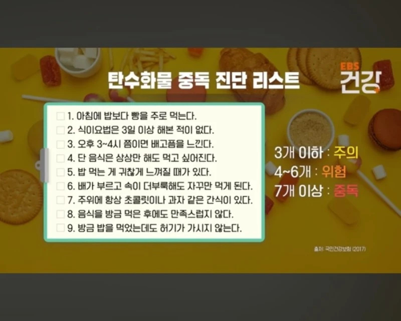 탄수화물 중독 진단 리스트