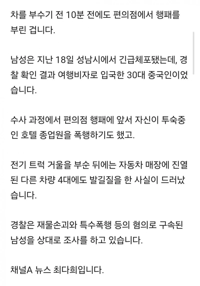 테슬라트럭 사이드미러 날아차기 범인은 中 관광객 -3