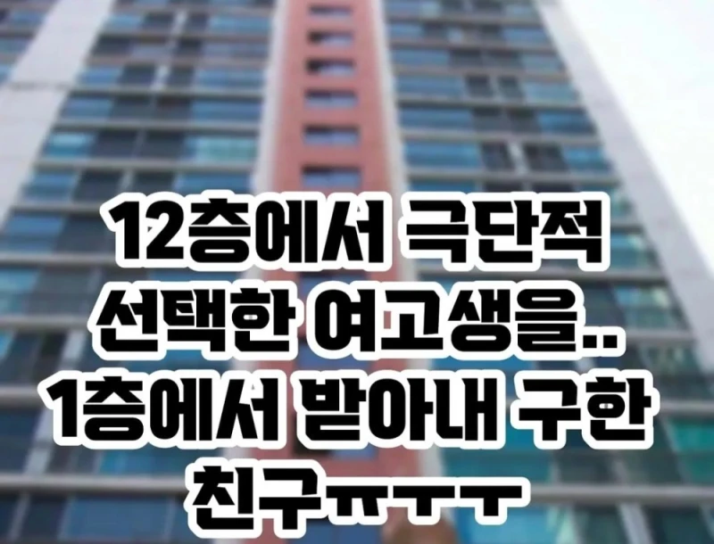 12층에서 투신자살한 여고생, 1층에서 받아내 구한 친구