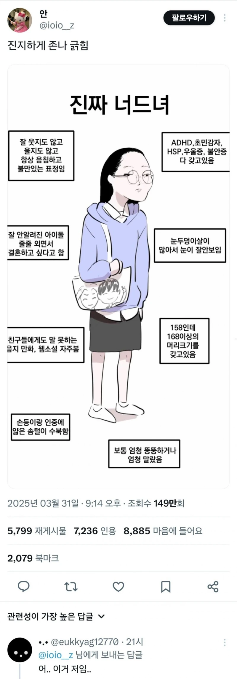여자들이 긁혔다는 너드녀 짤 