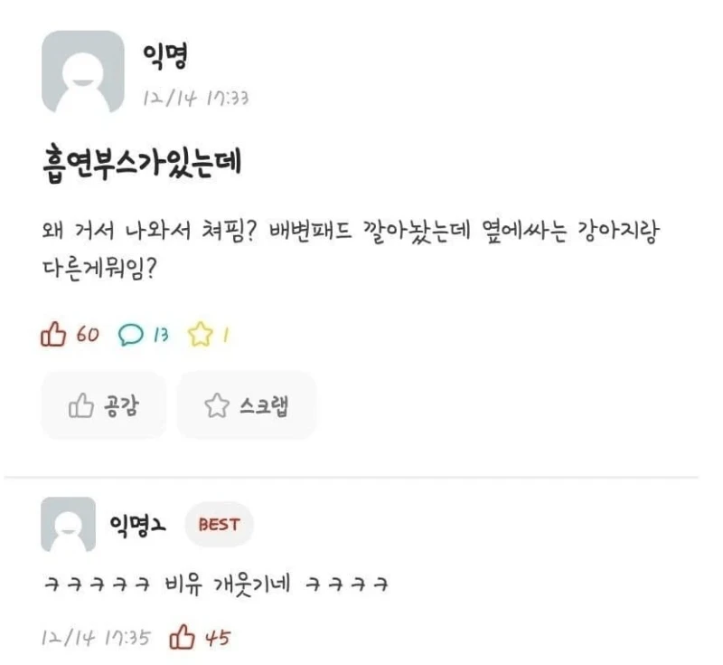 배변 훈련이 안된 흡연자들 