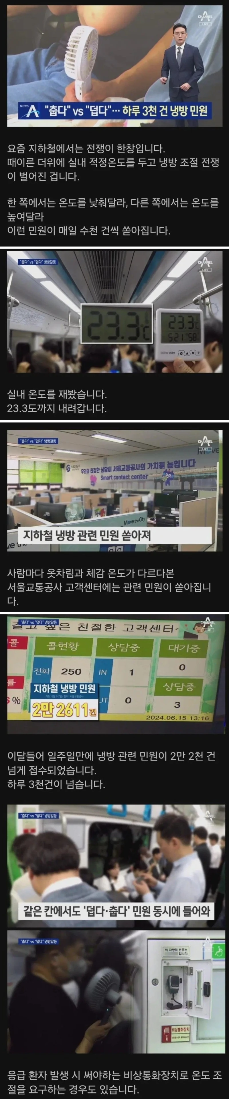 지하철 춥다 vs 덥다 민원 3000건