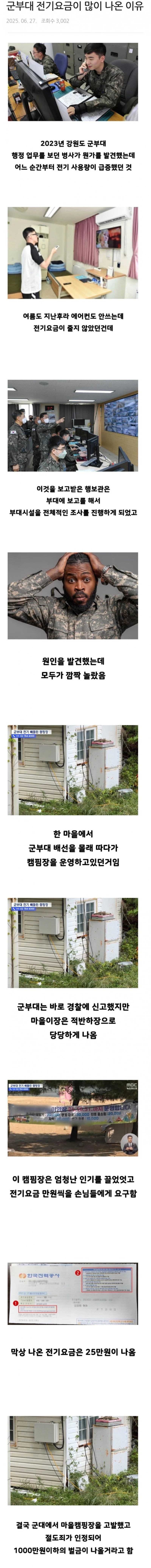 한 군부대가 전기요금이 많이 나온 이유