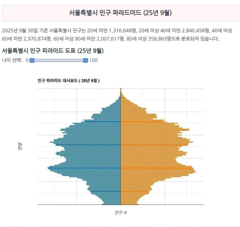 현재 서울 인구 피라미드 근황 