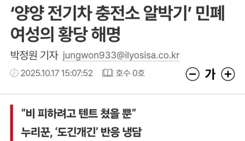 뉴스탄 전기차 충전소 캠핑 강아지 민폐녀 논란 반전 -7