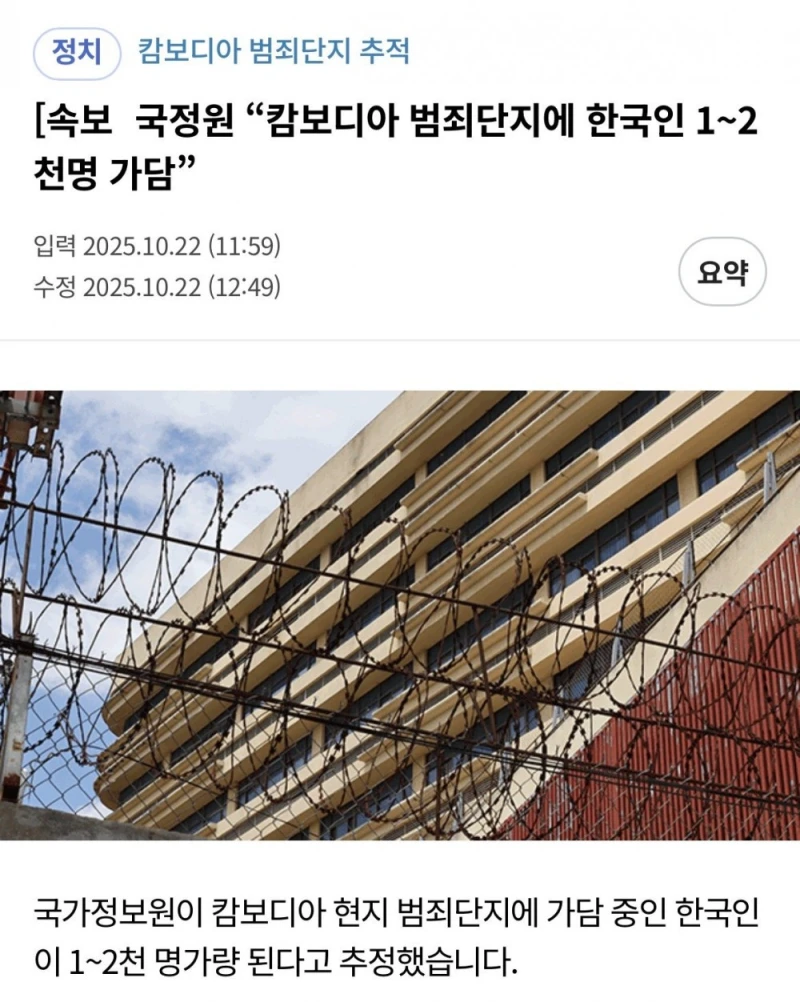 국정원 캄보디아 관련 정보 요약 