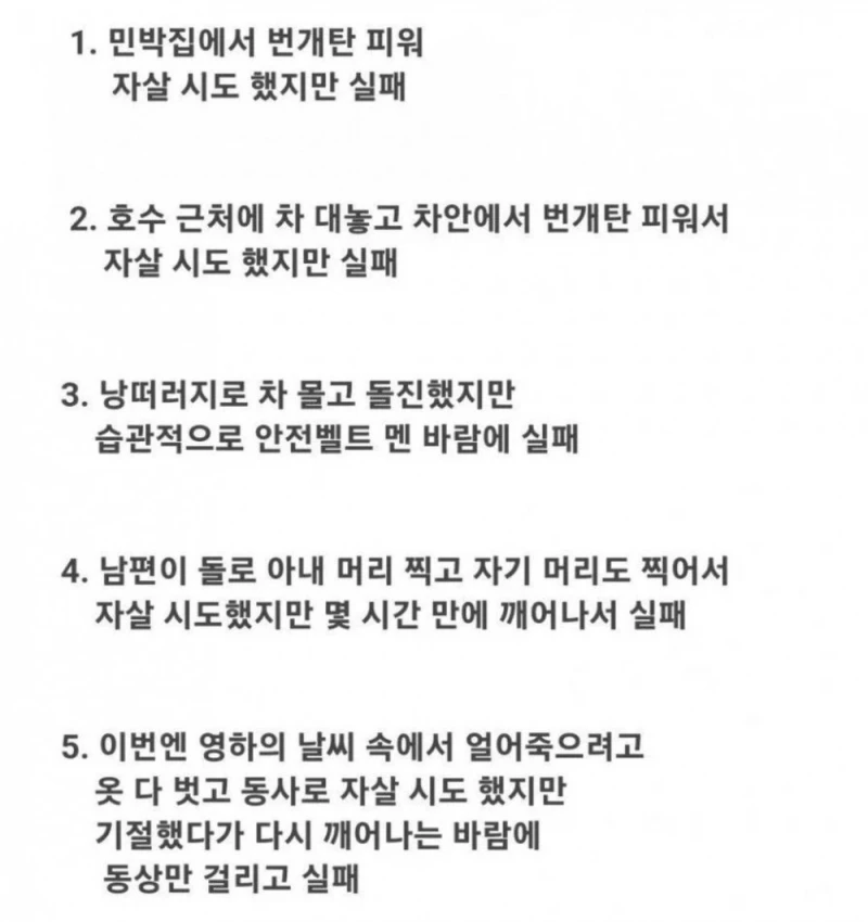 5번 연속 자살 시도 하고도 살아난 부부의 최후