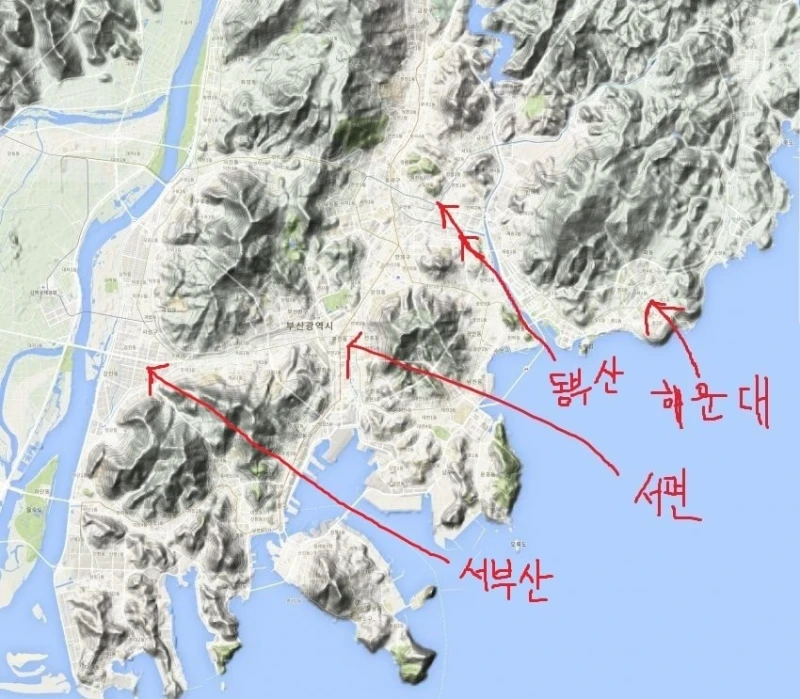 부산은 지형이 정말 특이한 도시네요