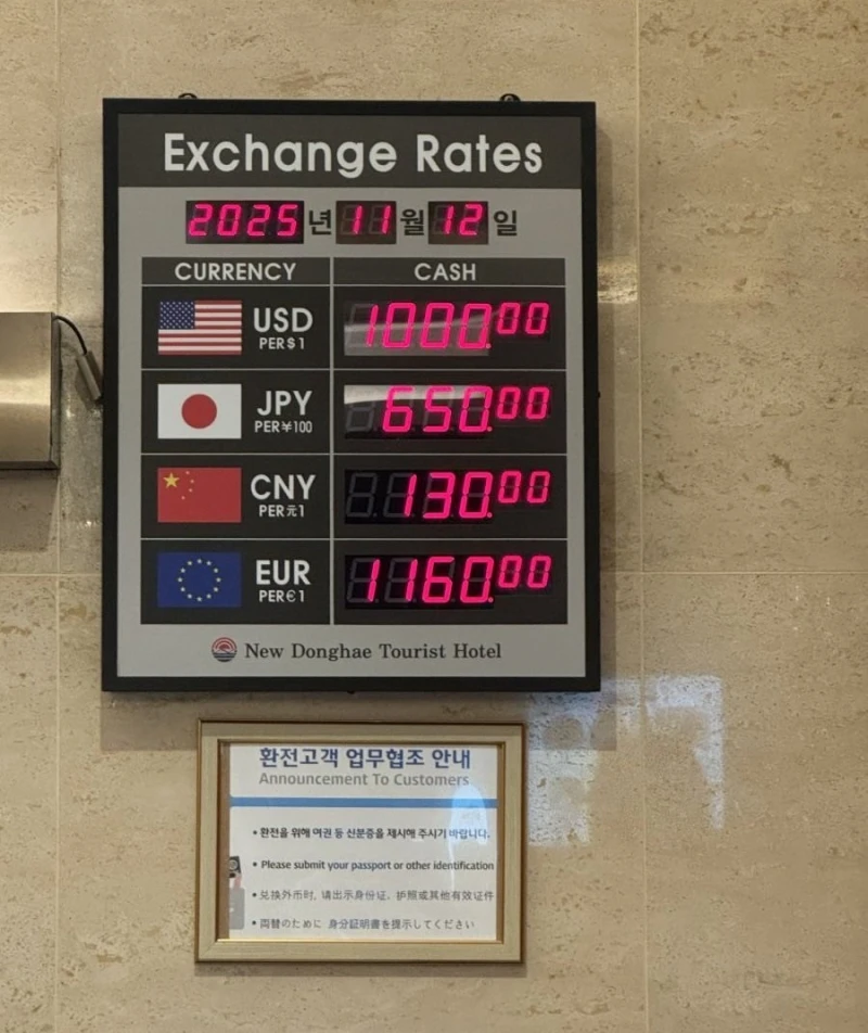 어느 지방 호텔의 환율 현황 