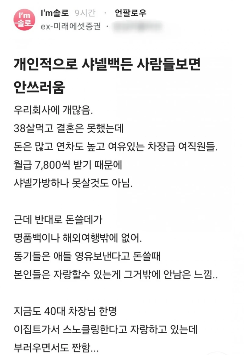 샤넬백 든 사람들 보면 안쓰러움