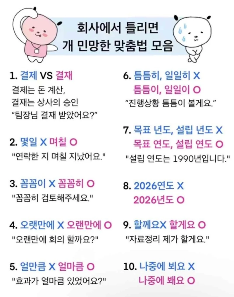 은근히 틀리는 맞춤법 모음