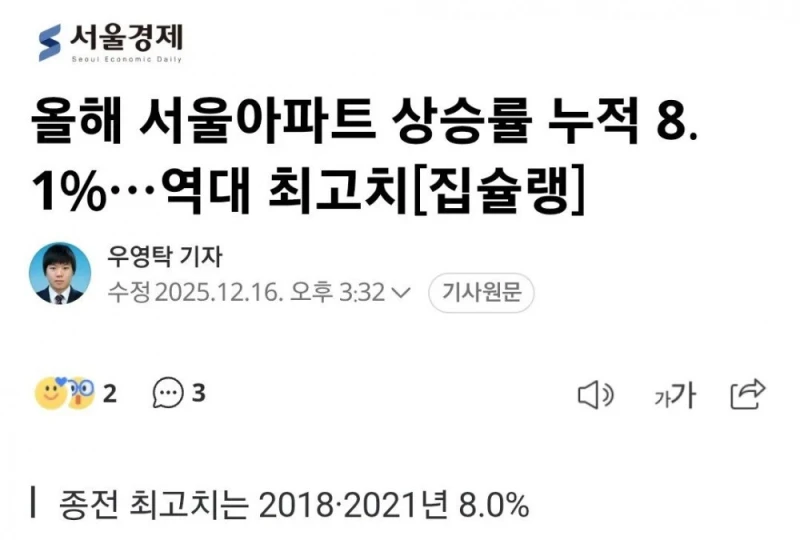 역대급 미쳐버린 서울아파트 가격 근황 
