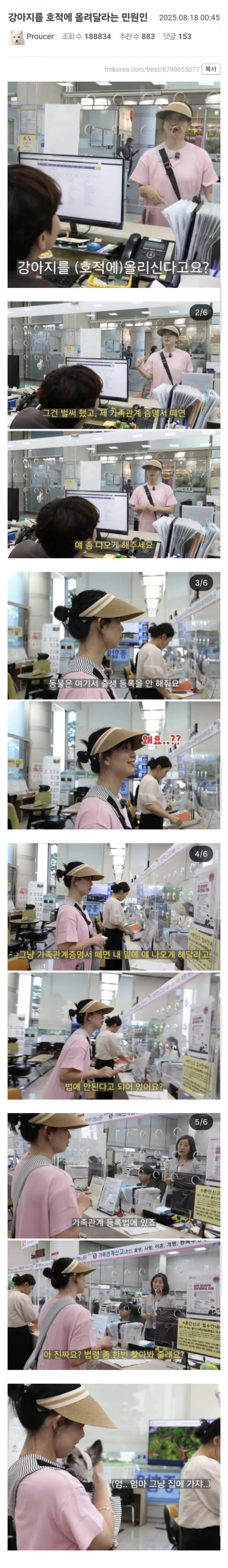 강아지를 호적에 올려달라는 민원인