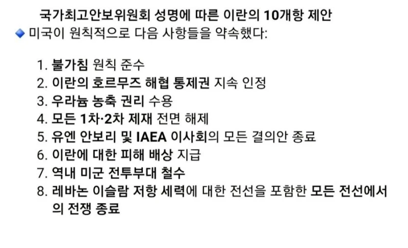 이란이 주장하는 미국과의 합의 사항 ㄷㄷ